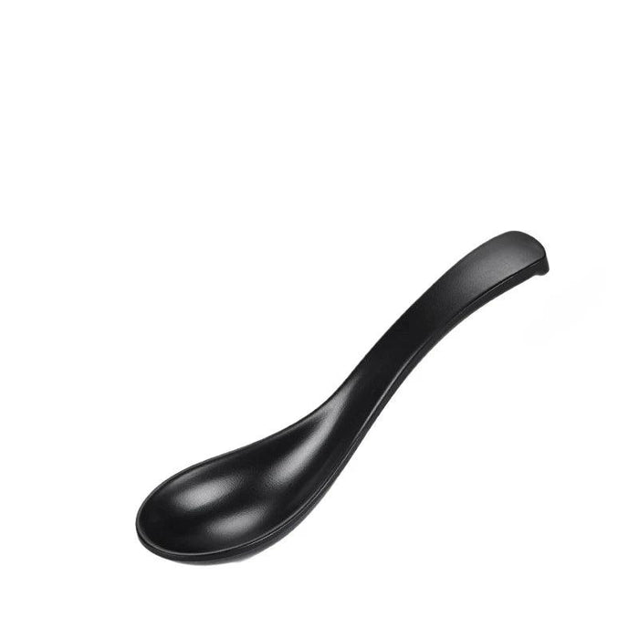 Sophisticated Black Melamine Serving Spoon with Elegant Japanese Porcelain Motif