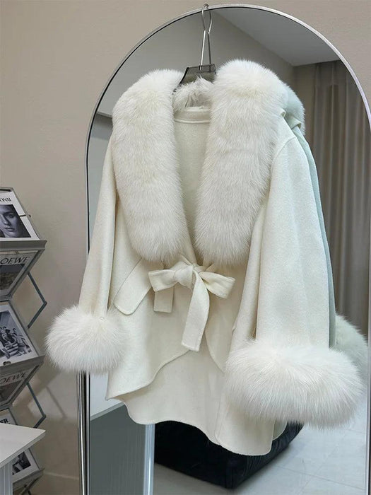 Luxurious Cashmere Wool Winter Coat with Genuine Fox Fur Detailing