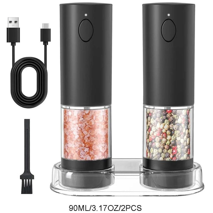 Stylish Rechargeable Electric Salt and Pepper Mill Set with Convenient Storage Base