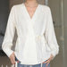 Trendy White V Neck Lace-Up Blouse for Women - Stylish Button-Up