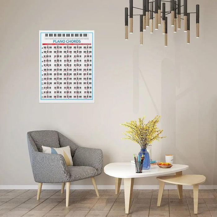 Beginner's 88-Key Piano Chord Chart Poster - Large Fingering Diagram & Stickers for Music Students