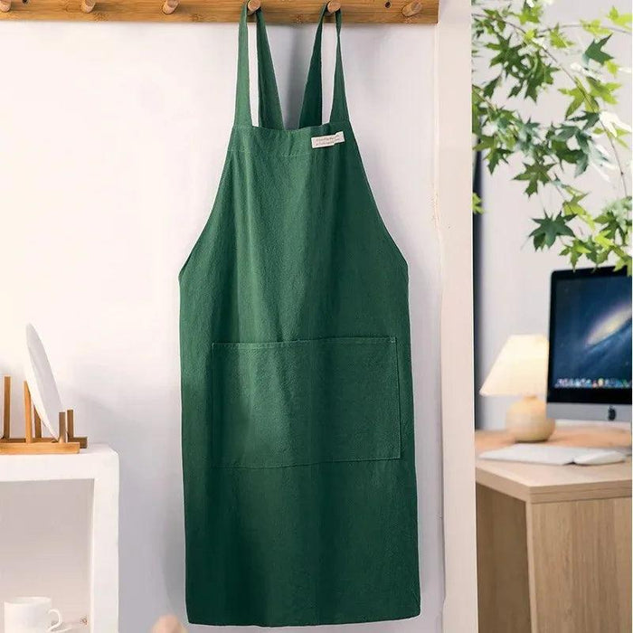 Chic Cotton Linen Apron with Stylish Wide Straps for Women - Your Perfect Cooking Companion