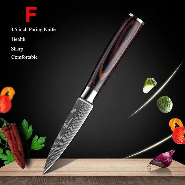 Exquisite Damascus Steel Chef Knife Collection - 1-10Pcs Japanese Santoku and Utility Knives for Culinary Excellence