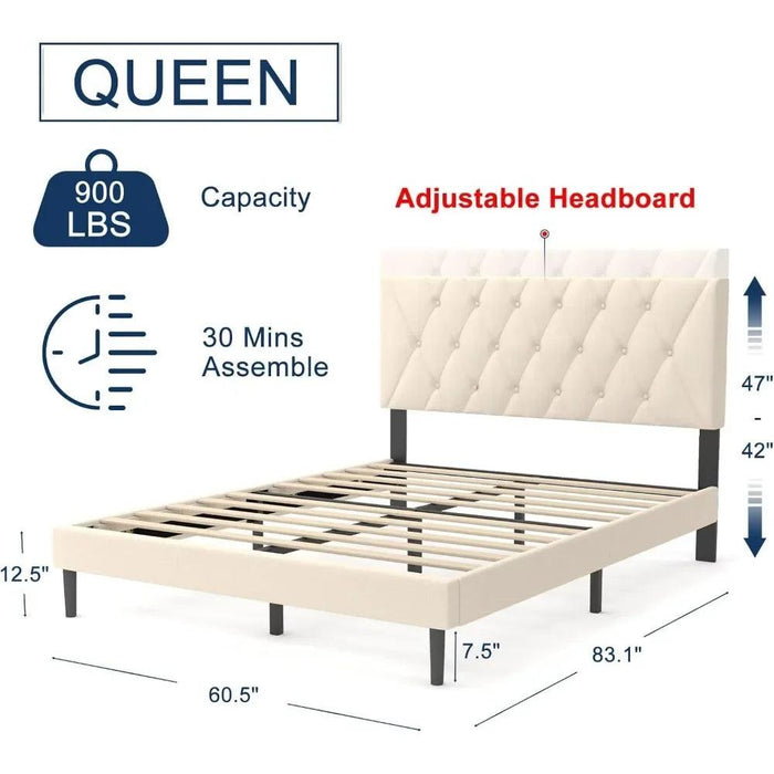 QuietDream Versatile Adjustable Bed Frame with Sturdy Construction and Silent Operation - Beige