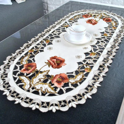 Charming Vintage Floral Lace Tablecloth 40x85cm - Elegant Satin Fabric for Rustic Dining Decor