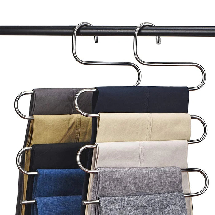 5-Tier Stainless Steel Pant Holder with Anti-Slip Feature for Enhanced Wardrobe and Bathroom Organization