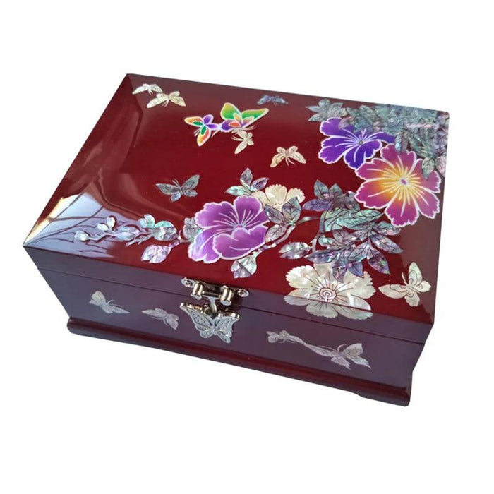 Charming Musical Jewelry Box with Pearl Inlays and Floral Elegance