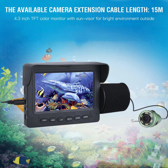 4.3-Inch HD Color Underwater Fishing Camera with 15m Cable and Night Vision LED Lights for Ultimate Exploration