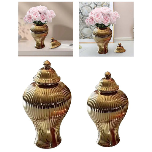 Sophisticated Ceramic Flower Vase and Ginger Jar Duo: Stylish Decor and Practical Storage Solution