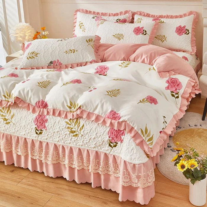 Chic Floral Ruffle Queen Bedding Set