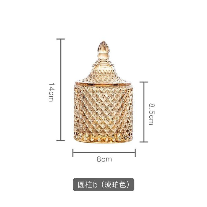 Amber Radiance Crystal Glass Storage Jar with Lid for Jewelry and Event Decor