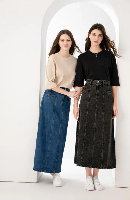 Women’s Ankle-Length Cotton Denim Maxi Skirt for Spring/Summer