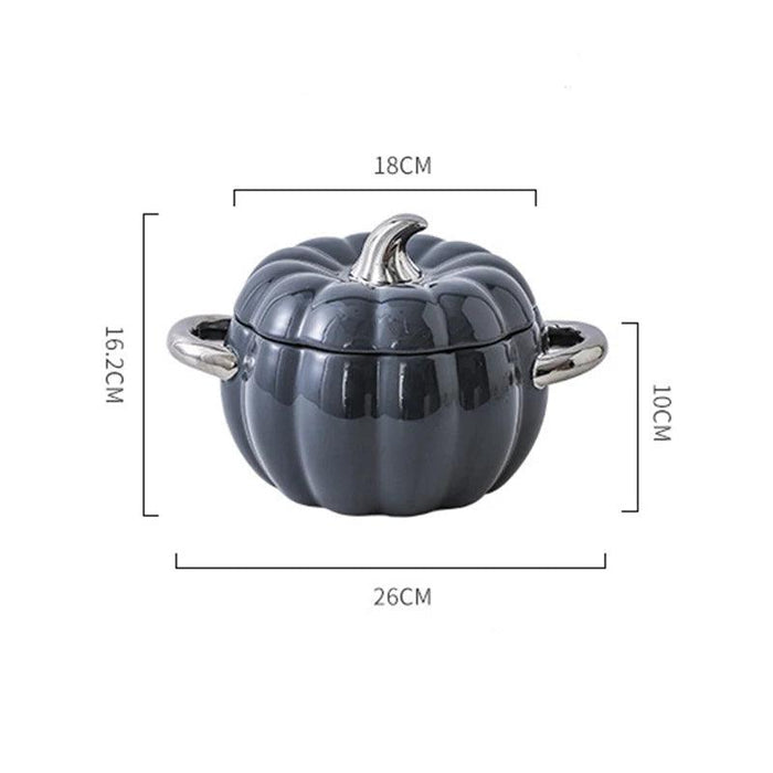 Festive Pumpkin-Shaped Ceramic Soup Pot and Dessert Bowl with Lid - Stylish Kitchen Essential