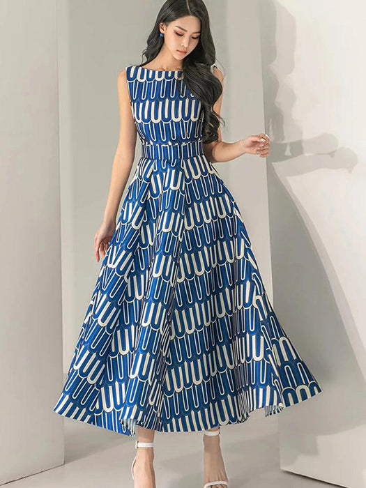 High Waist Contrast Print Evening Gown for Women