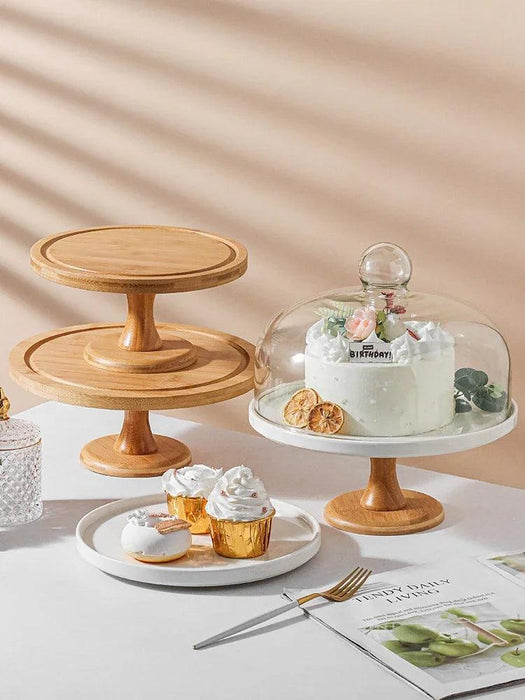 Nordic Elegance: Elevated Wooden Dessert Stand with Stylish Fruit Plate for Gourmet Showcases