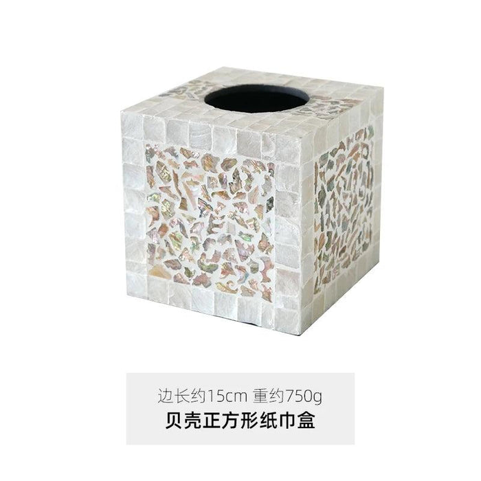 Artisan Crafted Mother of Pearl Tissue Holder - Elegant Handcrafted Decor for a Stylish Home Upgrade