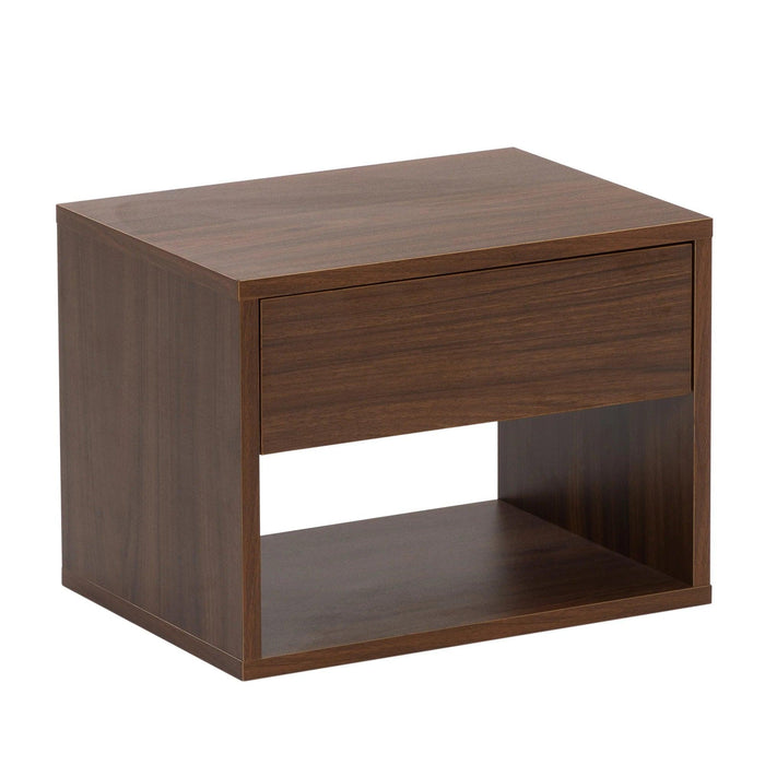 Sleek Walnut Wall-Mounted Nightstand with Dual Drawer Storage