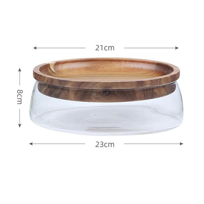 Elegant Acacia Wood Double-Tier Glass Storage Tray for Nuts and Fruits