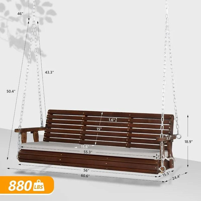 Farmhouse Serenity 880 LBS Outdoor Swing Bench with Cushions - Elegant Patio & Garden Hanging Seat