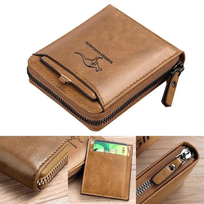 Men's Elegant Genuine Leather RFID Wallet - Versatile Zippered Business Card Holder with Coin Slot