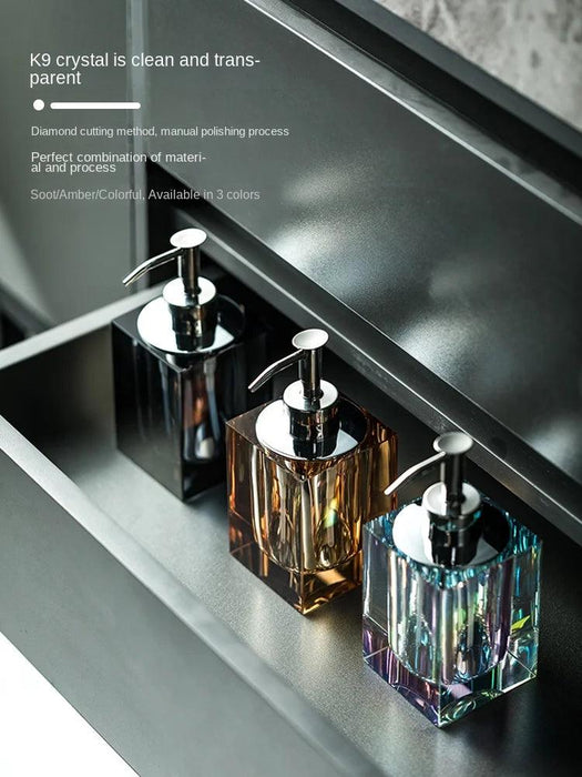 Sophisticated Square Hotel Glass Soap Dispenser with Polished Silver Pump for Contemporary Bathrooms