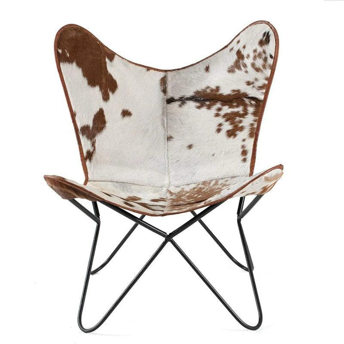 Vintage Elegance Cowhide Leather Folding Butterfly Chair