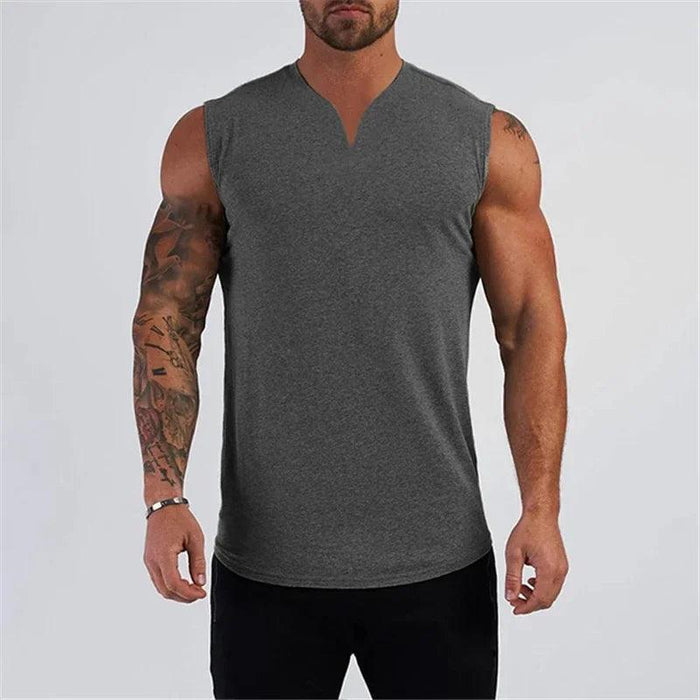 Men's V Neck Cotton Muscle Tank Top - Sleeveless Gym Wear for Bodybuilding and Fitness