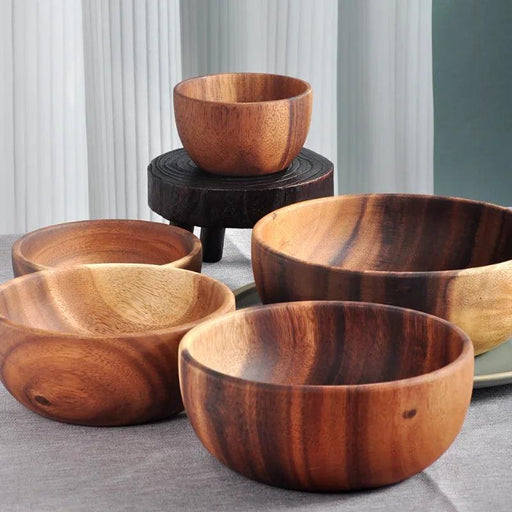 Kids' Safe Acacia Wood Bowl Set - Stylish Anti-Scald Soup and Salad Dishes