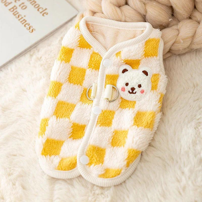 Cozy Plush Sweet Bear Print Winter Sweater for Small Dogs & Puppies with Secure Buckle Closure