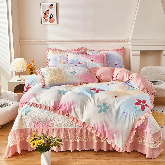 Chic Floral Ruffle Queen Bedding Set