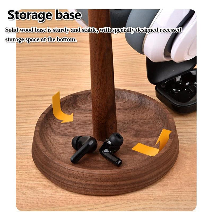 Sophisticated Dual Headphone Stand in Black Walnut & Acacia Wood with Elegant Storage Base