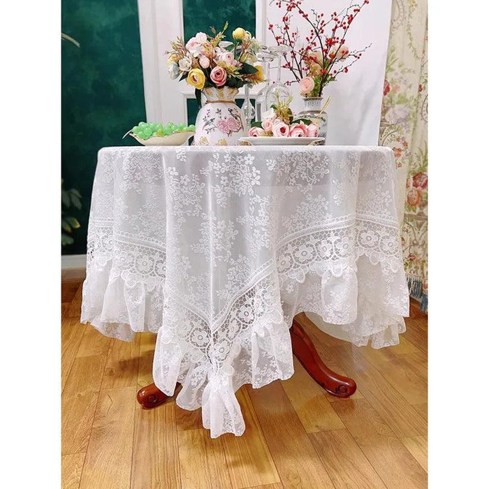 Chic Round White Lace Dining Tablecloth with French Embroidery for Weddings and Events