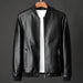 Men's Slim Fit Collarless Faux Leather Baseball Jacket - Trendy Korean Style