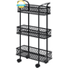 Compact Black 3-Tier Rolling Mesh Organizer Cart for Effortless Storage