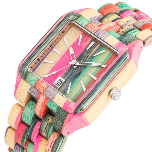 Eco-Conscious Style: Men's Artisan Wooden Quartz Watch with Vibrant Multicolor Band