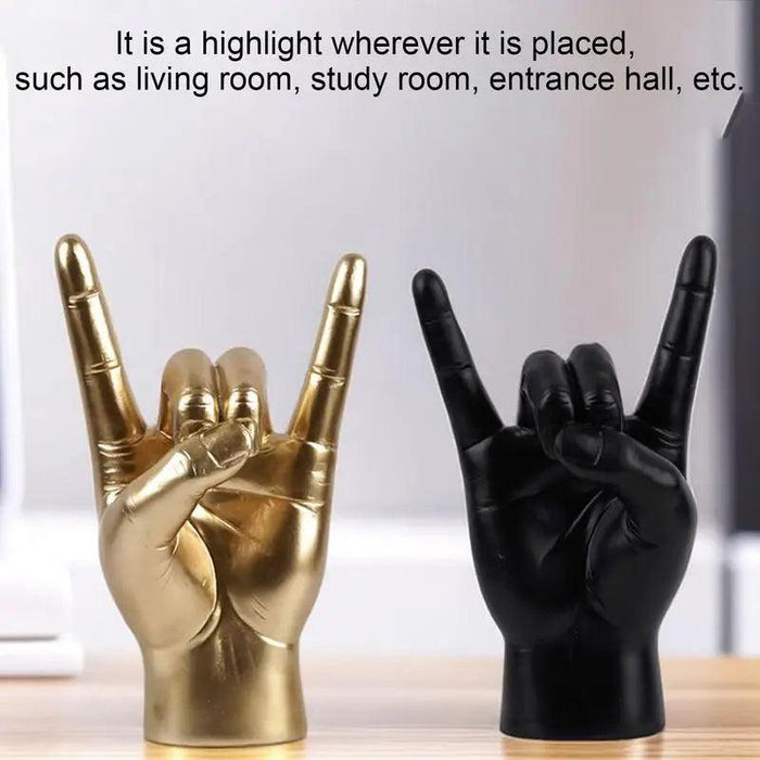 Rock and Roll Hand Gesture Sculpture for Dynamic Home Decoration