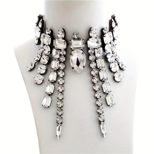 Radiant Crystal Tassel Necklace - Luxurious Layered Collar Chain for Chic Women