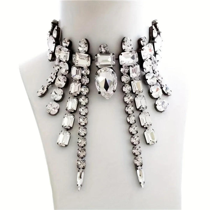 Glamorous Crystal Tassel Necklace Ensemble - Trendy Layered Chain for Stylish Women