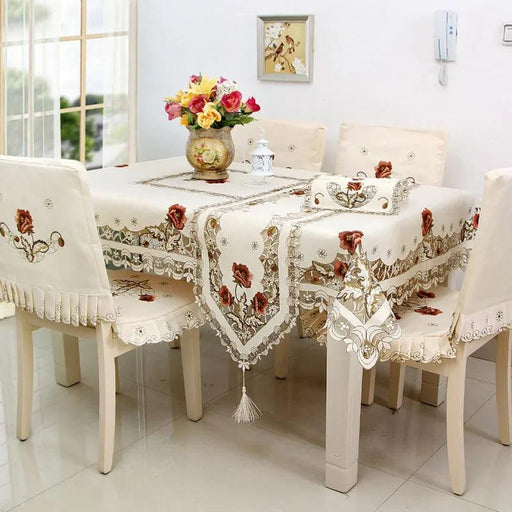 Charming Vintage Floral Lace Tablecloth 40x85cm - Elegant Satin Fabric for Rustic Dining Decor