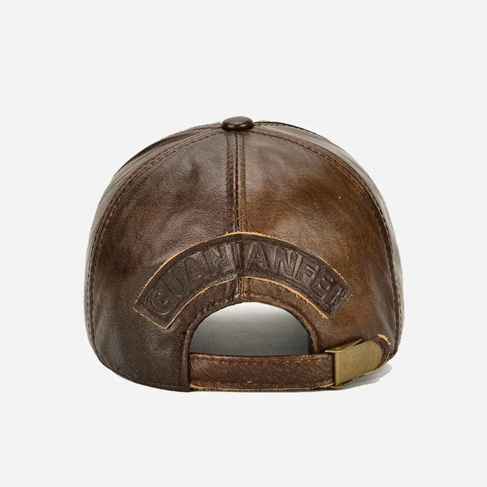 Genuine Cowhide Leather Baseball Cap with Ear Flaps - Men's Stylish Winter Hat for Ultimate Warmth