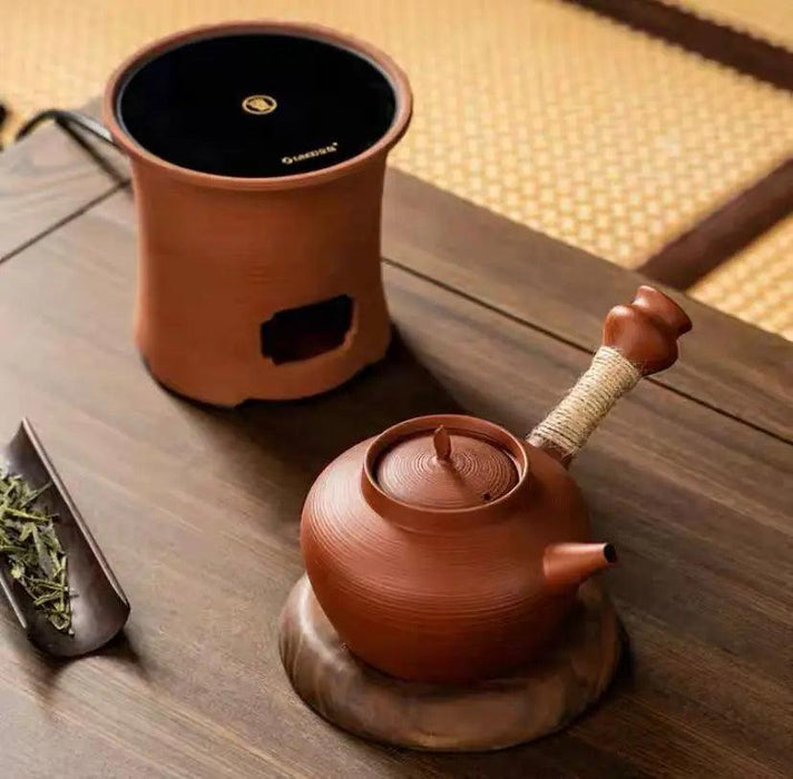 Sophisticated Cinnabar Clay Tea Pot with Electric Heater for Traditional Kung Fu Brewing