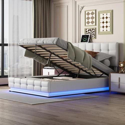 Luxurious Queen Bed with Smart LED Lighting, USB Charging, and Spacious Storage Options