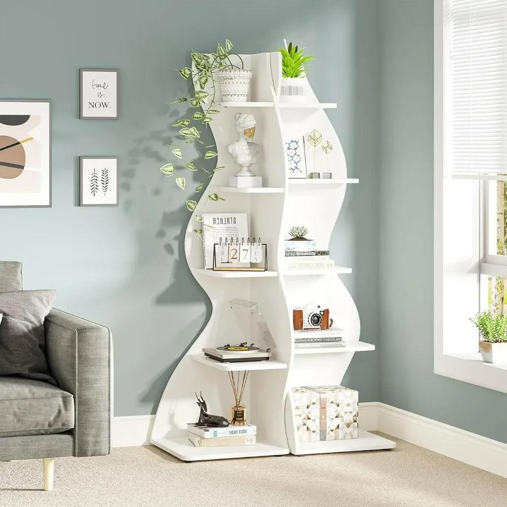 Chic 5-Tier Corner Bookshelf Set for Elegant Storage and Plant Showcase in Any Room