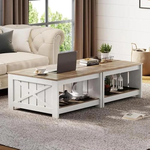 Versatile Rustic Grey Coffee Table Set with Dual Storage Options