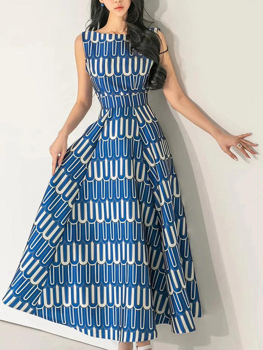 High Waist Contrast Print Evening Gown for Women