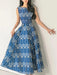 High Waist Contrast Print Evening Gown for Women