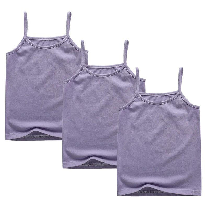 3-Pack Girls' Trendy Sleeveless Cotton Cami Tops - Stylish Spaghetti Strap Vests for Kids