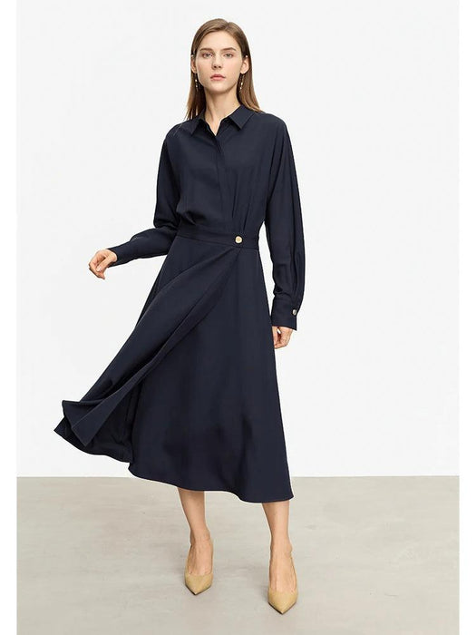 Chic A-Line Long-Sleeve Midi Dress for Women - Essential Autumn Office Wear