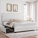 Beige Linen Storage Bed Frame with Padded Headboard & Wooden Slats