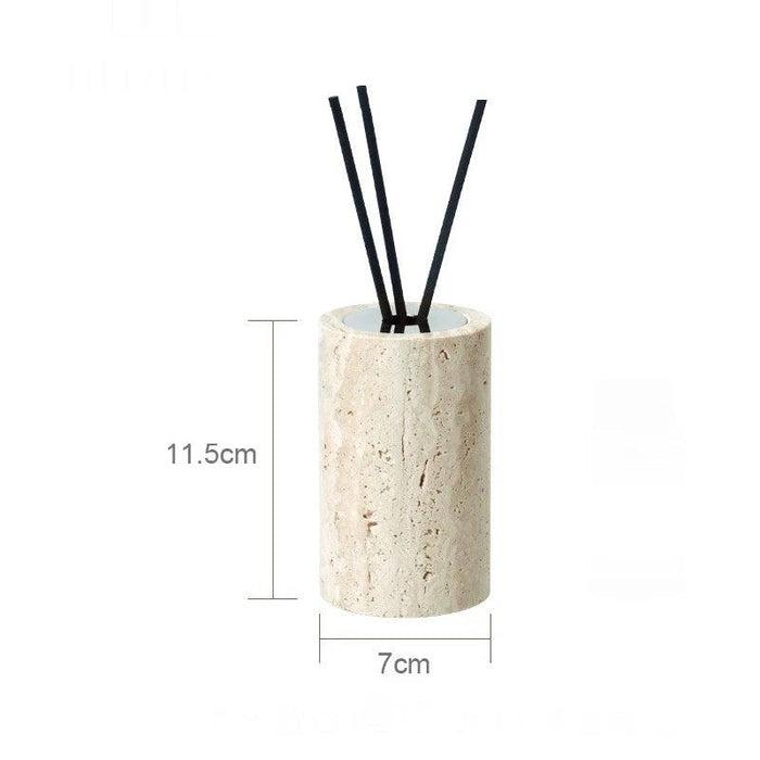 Natural Beige Travertine Luxury Bathroom Accessory Collection - Soap Dispenser, Dish, Reed Diffuser & Vanity Tray Set